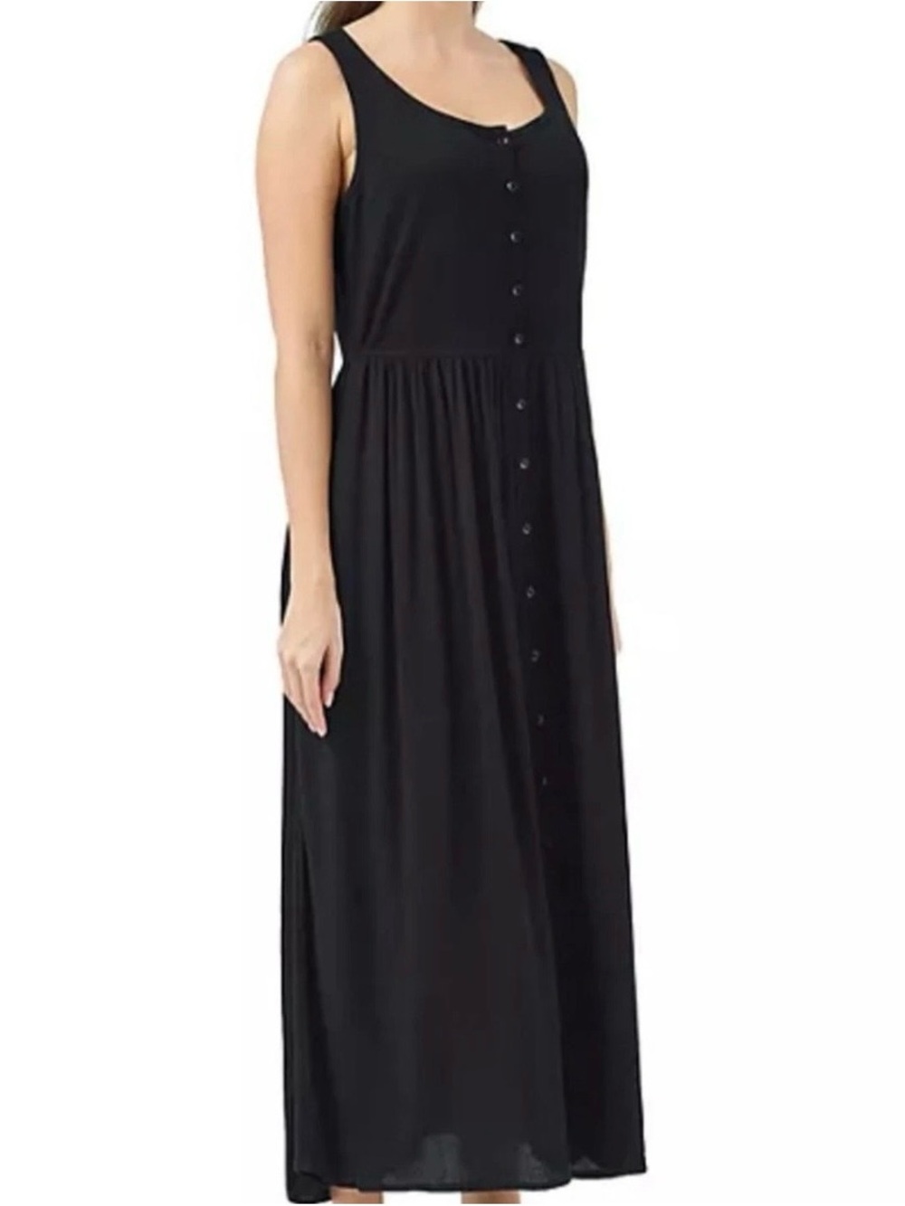 NWOT Frye Black Ladies Button Front Flowy Midi Dress 21” pit to pit Size L